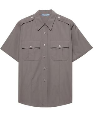 Prada Short-Sleeved Poplin Shirt - Grey