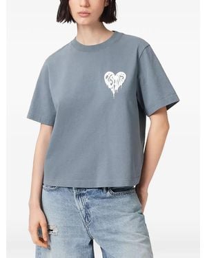AllSaints Lisa Trip Heart-Print T-Shirt - Blue