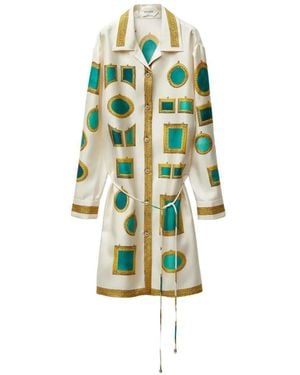 Versace Graphic-Print Button-Down Mini Shirt Dress - White