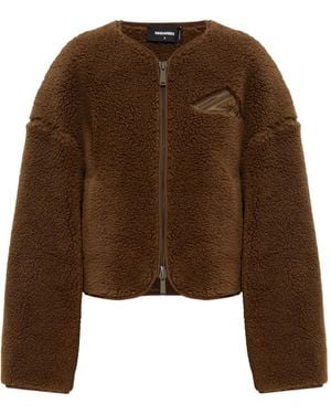 DSquared² Logo-Embroidered Fleece Jacket - Brown