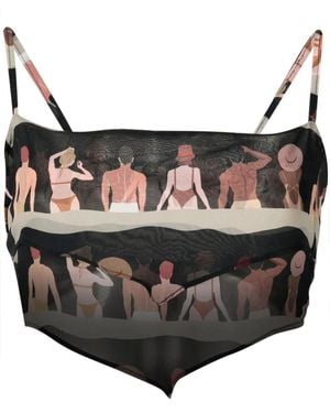 Amir Slama Graphic-Print Silk Cropped Top - Black