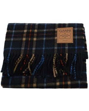 Ganni Checked Wool Scarf - ブラック