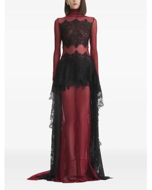 2310 STUDIO Lace-Panelled Semi-Sheer Maxi Dress - Red