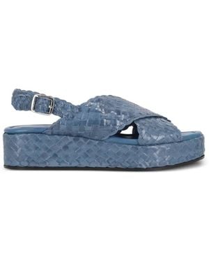 LA ROSE Woven Crossover Platform Sandals - Blue