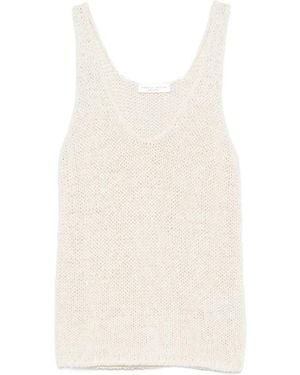 Roberto Collina Open-Knit V-Neck Top - White