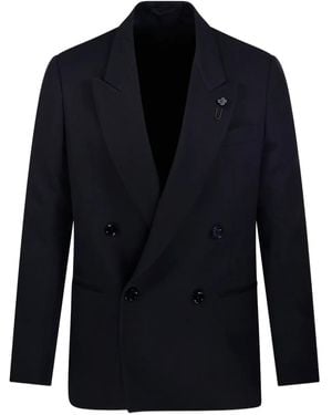 Lardini Double-breasted flower-embellished blazer - Azul