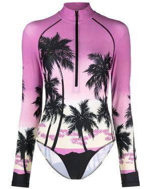 Palm Angels Sunset-print Long-sleeved Swimsuit - Pink