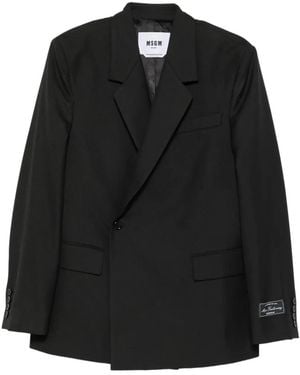 MSGM Logo-Patch Double-Breasted Blazer - Black