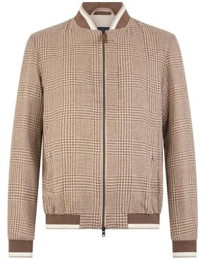 Herno Houndstooth-Pattern Zip-Up Bomber Jacket - Natural