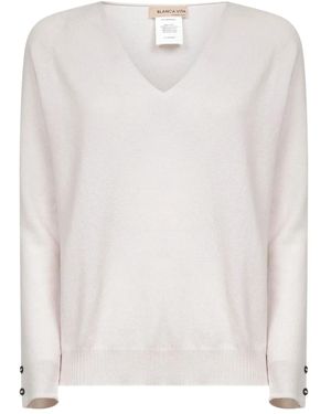 Blanca Vita V-Neck Raglan-Sleeve Jumper - White