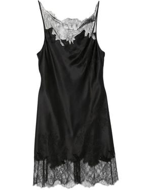 Carine Gilson Lace-Trim Cowl-Neck Mini Dress - Black