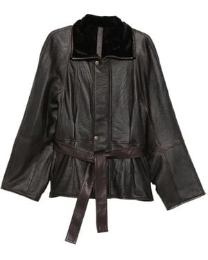 Petar Petrov Belted Shearling-Collar Jacket - Black