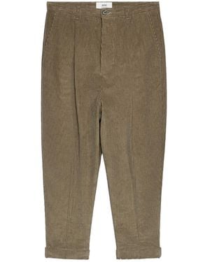 Ami Paris Corduroy Box-Pleated Tapered Pants - Green