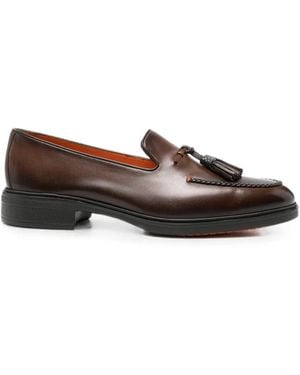 Santoni Tassel Braided-Trim Loafers - Brown