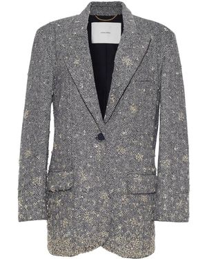Adam Lippes Embroidered Herringbone Blazer - Grey