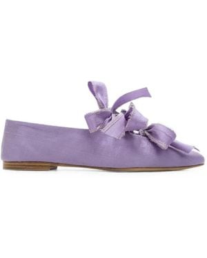 Sleeper Mille-Feuille Bow-Detail Silk Ballet Flats - Purple
