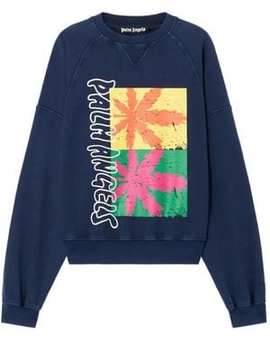 Palm Angels Palm-Leaf-Print Sweatshirt - Blue