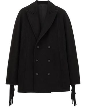 Carven Fringe-Detail Double-Breasted Coat - Black