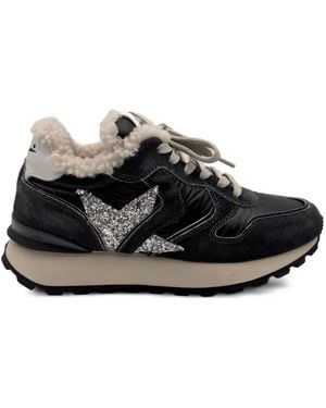 Voile Blanche Paris Star Glitter-Patch Sneakers - Black