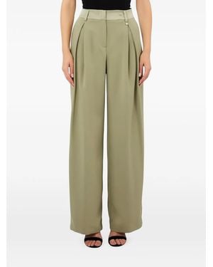 Liu Jo Pleated Satin-Trim Palazzo Trousers - Green