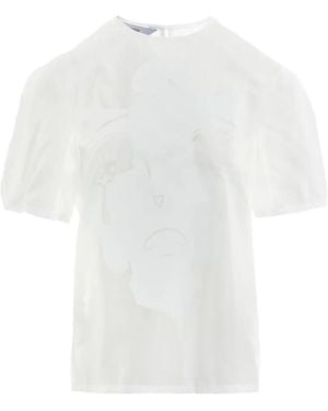 Pushbutton Graphic-Print Puff-Sleeve T-Shirt - White