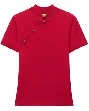 Shanghai Tang Qipao Frog-Fastening Polo Top - Red