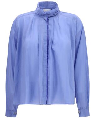 forte_forte Blusa Plisada Con Cuello Alto - Azul