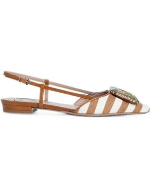 Roberto Festa Mimma Crystal-Embellished Striped Flat Court Shoes - White