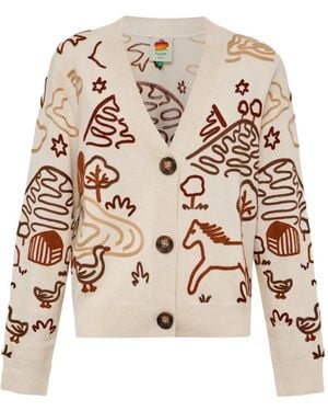FARM Rio Countryside Cornelli Embroidered Knit Cardigan - White