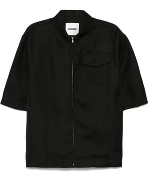 Jil Sander ジップアップ ラッフルシャツ - ブラック