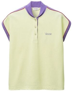 Versace Embroidered-Logo Cotton Piqué Polo - Yellow