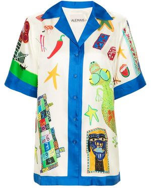 ALÉMAIS X Michael Swaney 'rollers' シルクシャツ - ブルー