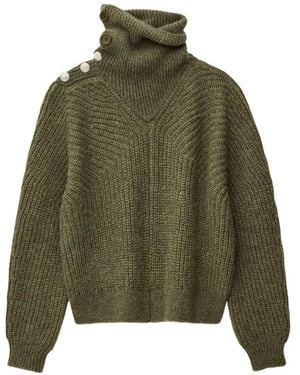 Ba&sh Romane Buttoned Roll-Neck Jumper - Green