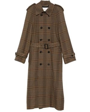 Saint Laurent Double-Breasted Checked Trench Coat - Natural