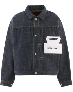 SAINT Mxxxxxx Pleated Cinch-Strap Denim Jacket - Blue