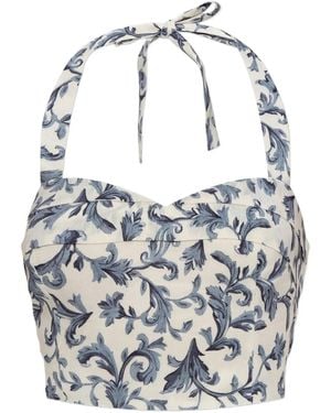 Posse Rue Halterneck Baroque-Print Top - Blue