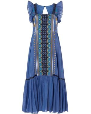 Temperley London Embroidered Tiered Smocked Cotton Dress - Blue