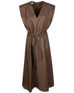 Slowear V-Neck Tie Midi Dress - Brown