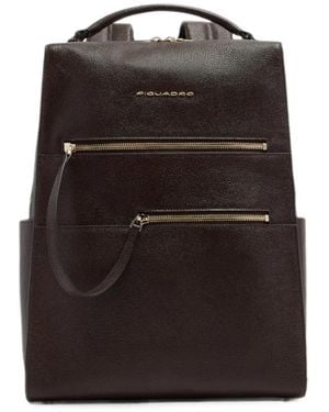 Piquadro Patricia Grained Leather Backpack - Black