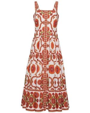 Cara Cara Gestuftes Margarita Midikleid Mit Blumen-Print - Weiß