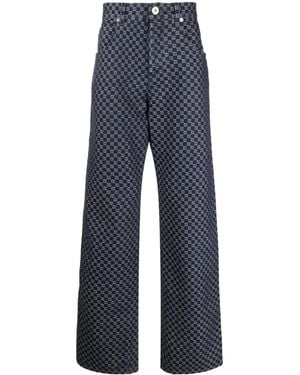 Balmain Pantaloni A Gamba Ampia Con Monogramma Jacquard - Blu