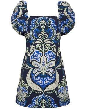 Cara Cara Robe Courte Kelly À Manches Bouffantes - Bleu