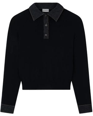 Paul & Shark Denim-Collar Polo Jumper - Black