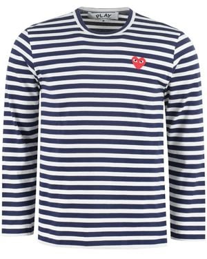 COMME DES GARÇONS PLAY Striped Cotton T-Shirt - Blue