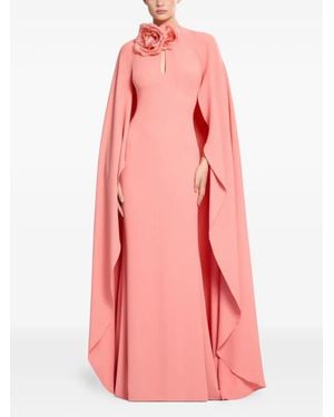Elie Saab Floral Appliqué Cape Dress - Pink