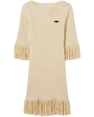 PUCCI Logo-Plaque Fringed Mini Dress - Natural