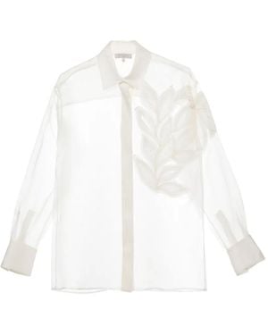 Antonelli Leaf-Applique Sheer Shirt - White