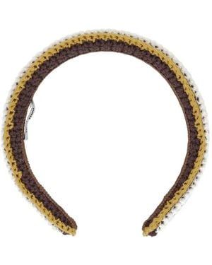 Miu Miu Crochet-Striped Headband - Metallic