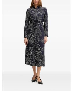 GANT Floral-Print Belted Midi Dress - Black