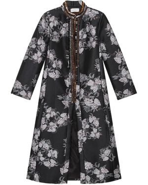 Maliparmi Floral-Print Crystal-Embellished Coat - Black